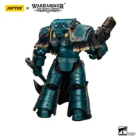 the back of the Action Figure - JoyToy Alpha Legion Lernaean Terminator with Volkite Charger 1 18 - Warhammer The Horus Heresy in white background