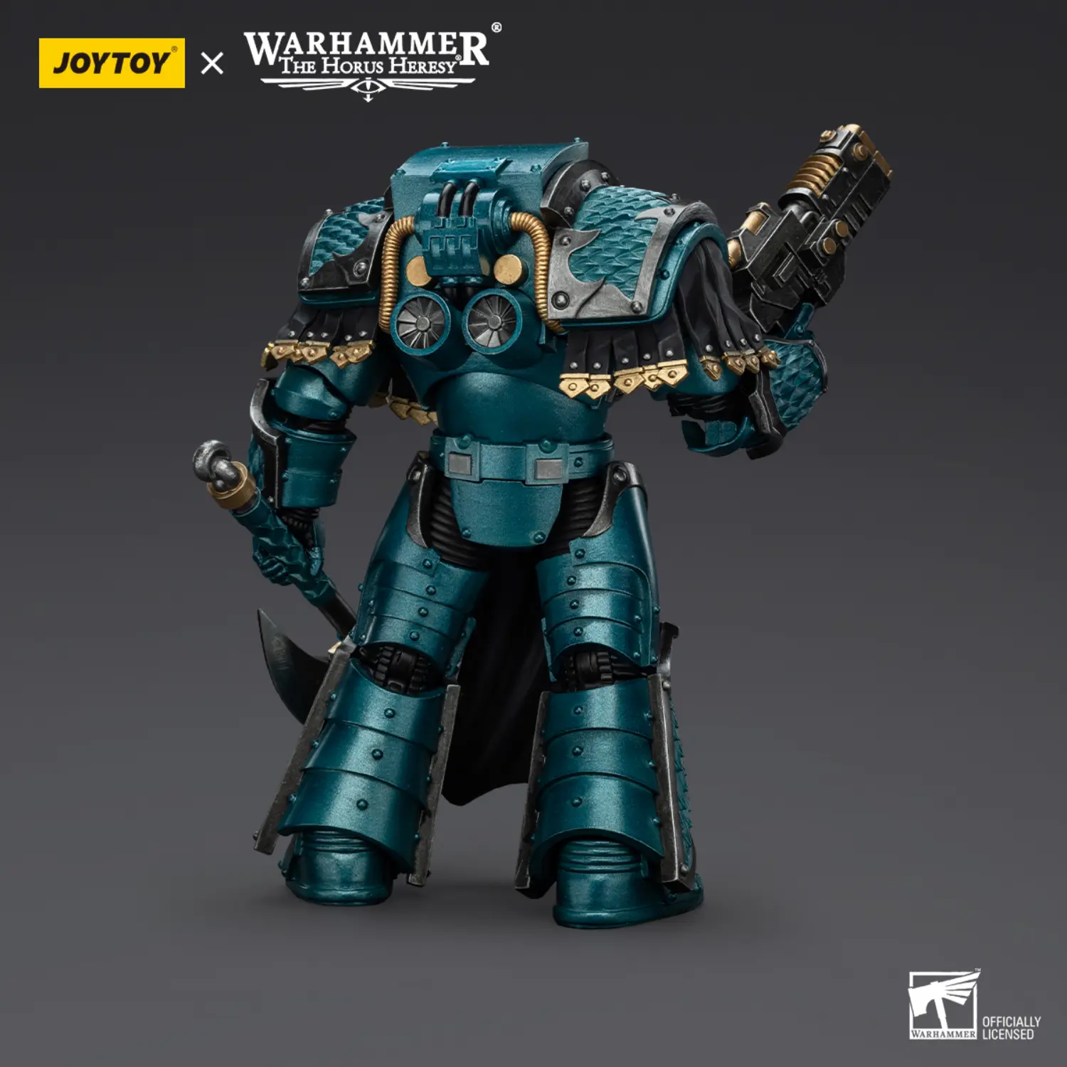 the back of the Action Figure - JoyToy Alpha Legion Lernaean Terminator with Volkite Charger 1 18 - Warhammer The Horus Heresy