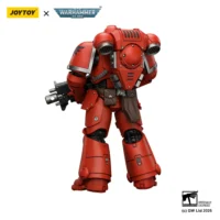 the back of the Action Figure - JoyToy Blood Angels Intercessor with Bolt Rifle, Bolt Pistol and Chainsword 1 18 - Warhammer 40K in white background