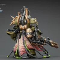 the back of the Action Figure - JoyToy Death Guard Lord of Virulence with Power Fist and Twin Plague Spewer 1 18 - Warhammer 40K in rectangle image
