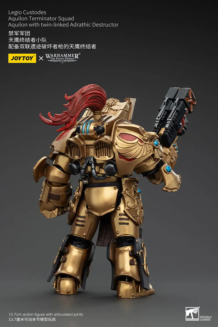 the back of the Action Figure - JoyToy Legio Custodes Aquilon Terminator with Twin-linked Adrathic Destructor 1 18 - Warhammer The Horus Heresy rectangle image