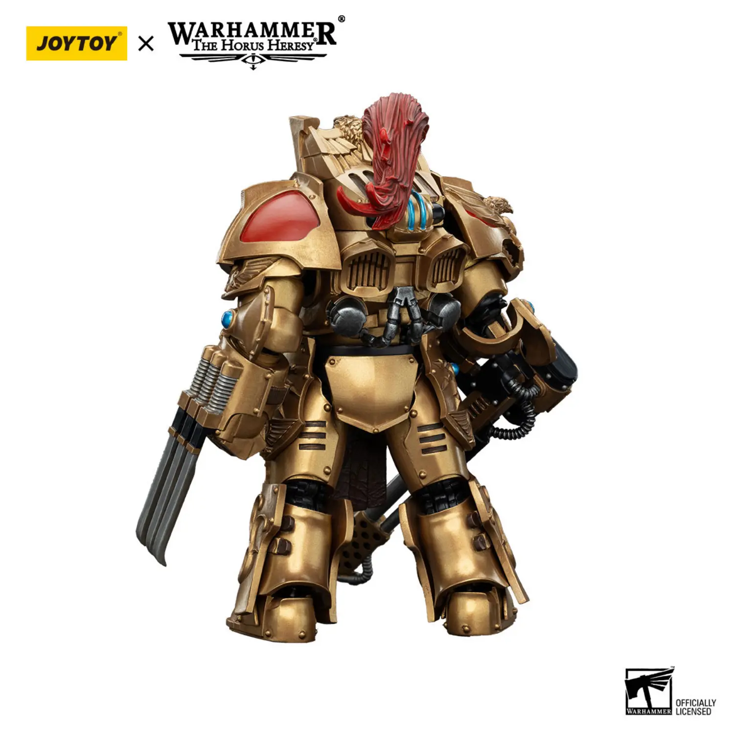 the back of the Action Figure - JoyToy Scale Legio Custodes Aquilon Terminator with Infernus Firepike 1 18 - Warhammer The Horus Heresy in white background the back of the Action Figure - JoyToy Scale Legio Custodes Aquilon Terminator with Infernus Firepike 1 18 - Warhammer The Horus Heresy in white background