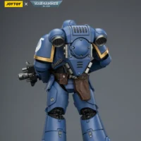 the back of the Action Figure - JoyToy Ultramarines Intercessor with Bolt Rifle, Bolt Pistol and Chainsword 1 18 - Warhammer 40K rectangle image