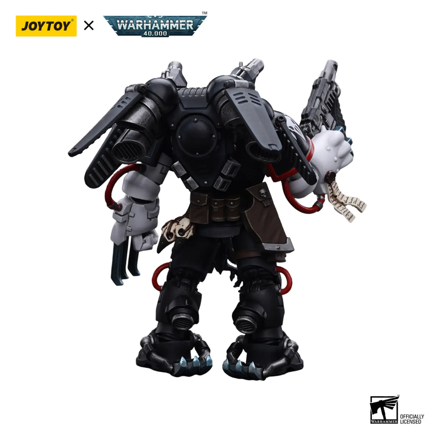 the bakc of the Action Figure - JOYTOY Raven Guard Chapter Master Kayvaan Shrike 1 18 - Warhammer 40K in white background the bakc of the Action Figure - JOYTOY Raven Guard Chapter Master Kayvaan Shrike 1 18 - Warhammer 40K in white background