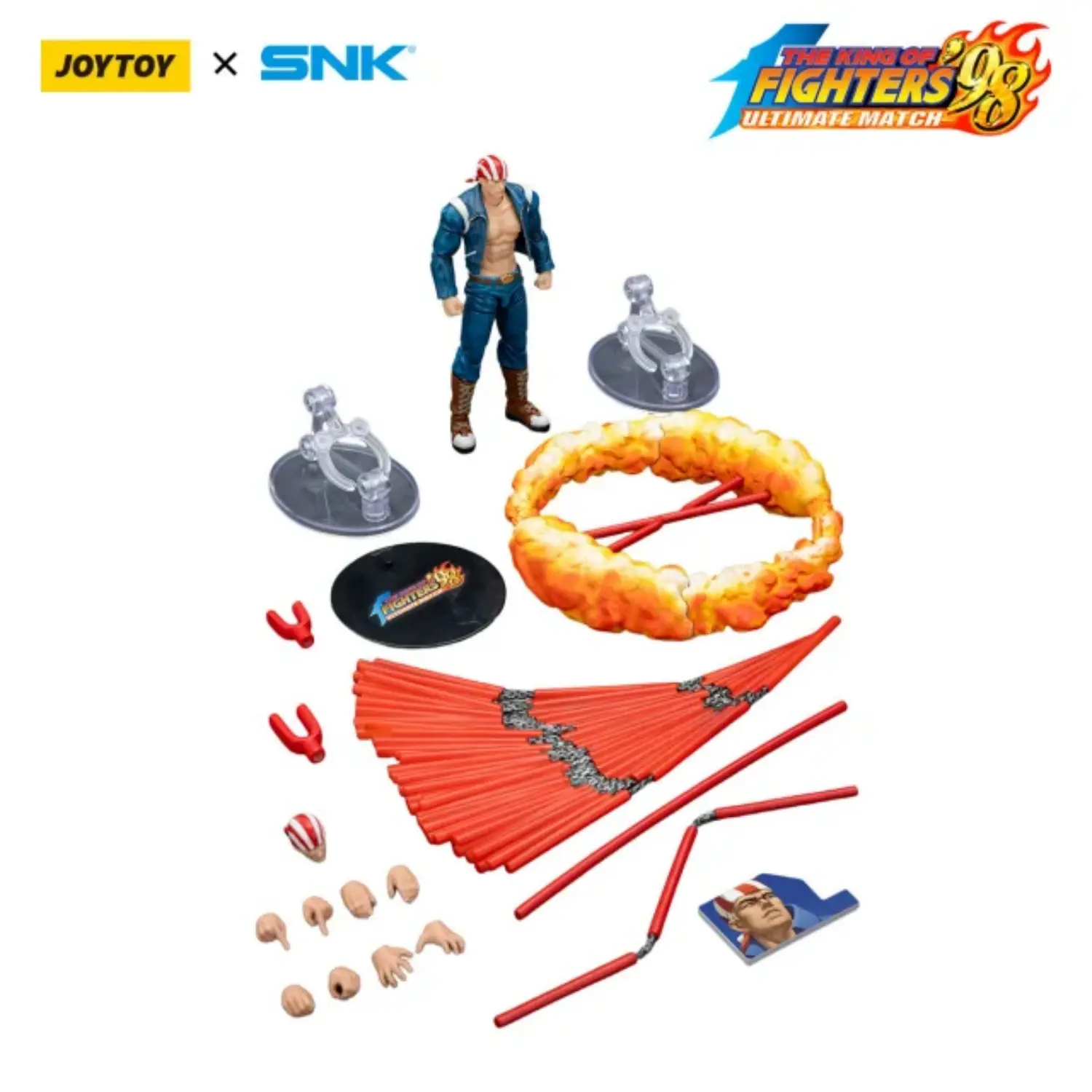 the parts of the Action Figure - Billy Kane KOF _98 UM 97 Special Team Team SNK 1 18 - JOYTOY The King of Fighters in white background