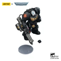 the parts of the Action Figure - Black Templars Terminator 3 with Power Fist and Assault Cannon 1 18 - JOYTOY Warhammer 40K in white background