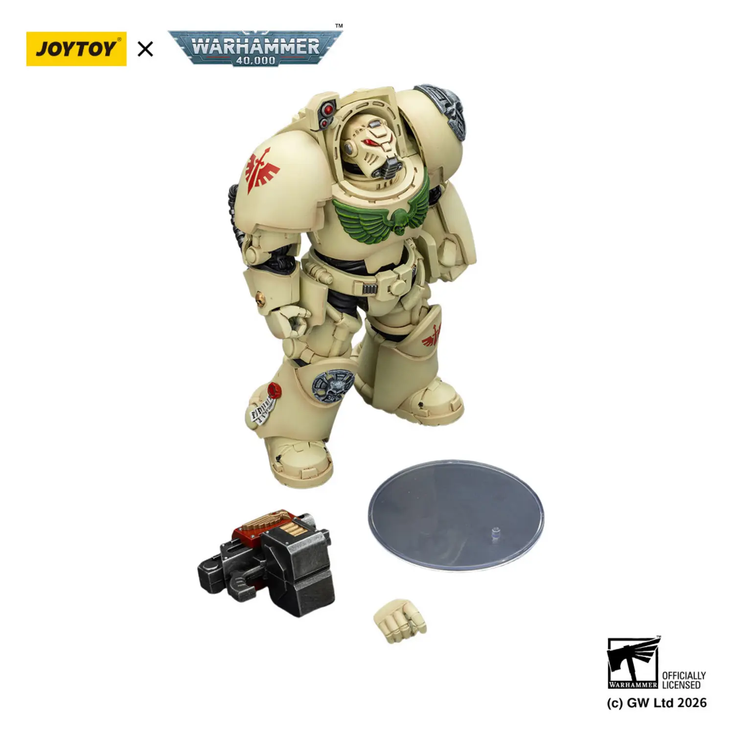 the parts of the Action Figure - Dark Angels Deathwing Terminator 2 with Power Fist and Storm Bolter 1 18 - JOYTOY Warhammer 40K in white background the parts of the Action Figure - Dark Angels Deathwing Terminator 2 with Power Fist and Storm Bolter 1 18 - JOYTOY Warhammer 40K in white background