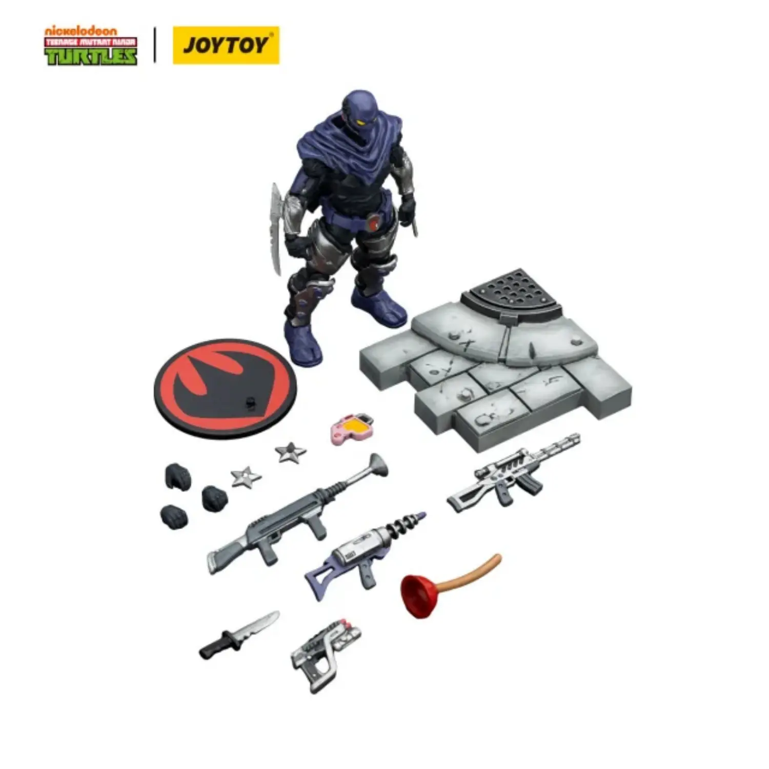 the parts of the Action Figure - Foot Clan A TMNT Nickelodeon 1 18 - JOYTOY Teenage Mutant Ninja Turtles in whtie background