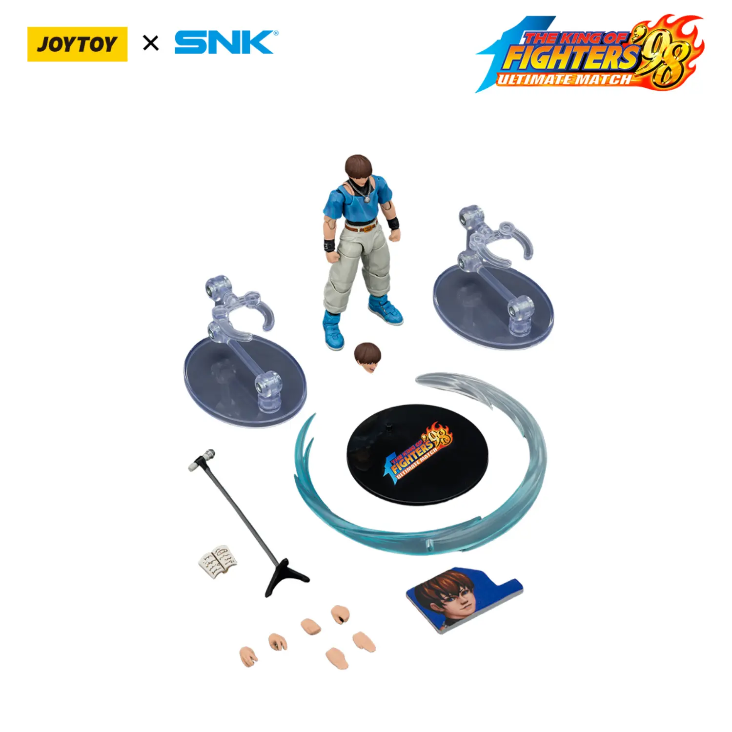 the parts of the Action Figure - JOYTOY Chris KOF _98 UM Orochi Team SNK 1 18 - The King of Fighters in white background