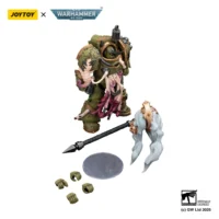 the parts of the Action Figure - JOYTOY Death Guard Blightlord Terminator with Flail of Corruption 1 18 - Warhammer 40K in white background