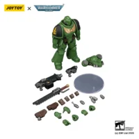 the parts of the Action Figure - JOYTOY Salamanders Intercessor with Bolt Rifle, Bolt Pistol and Chainsword 1 18 - Warhammer 40K in white background