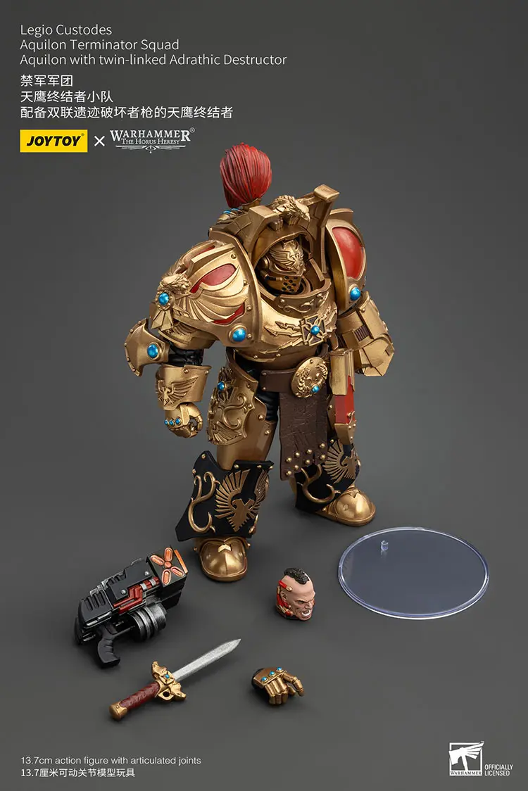 the parts of the Action Figure - JoyToy Legio Custodes Aquilon Terminator with Twin-linked Adrathic Destructor 1 18 - Warhammer The Horus Heresy rectangle image