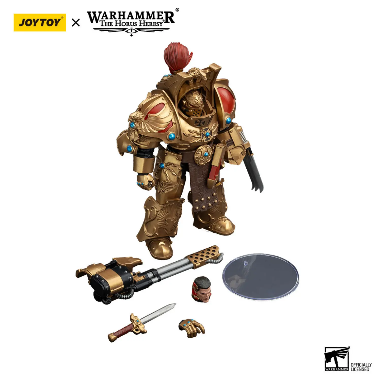 the parts of the Action Figure - JoyToy Scale Legio Custodes Aquilon Terminator with Infernus Firepike 1 18 - Warhammer The Horus Heresy in white background the parts of the Action Figure - JoyToy Scale Legio Custodes Aquilon Terminator with Infernus Firepike 1 18 - Warhammer The Horus Heresy in white background