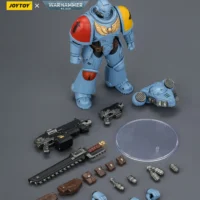the parts of the Action Figure - JoyToy Space Wolves Intercessor with Bolt Rifle, Bolt Pistol and Chainsword 1 18 - Warhammer 40K rectangle image
