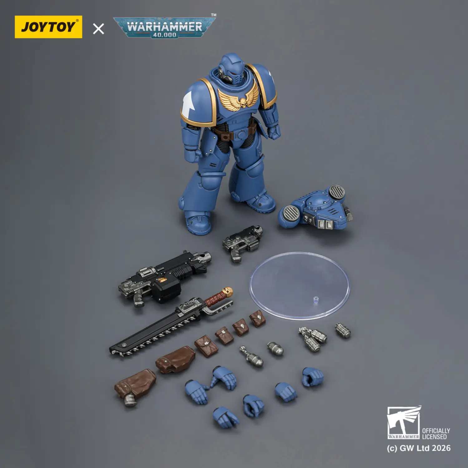 the parts of the Action Figure - JoyToy Ultramarines Intercessor with Bolt Rifle, Bolt Pistol and Chainsword 1 18 - Warhammer 40K