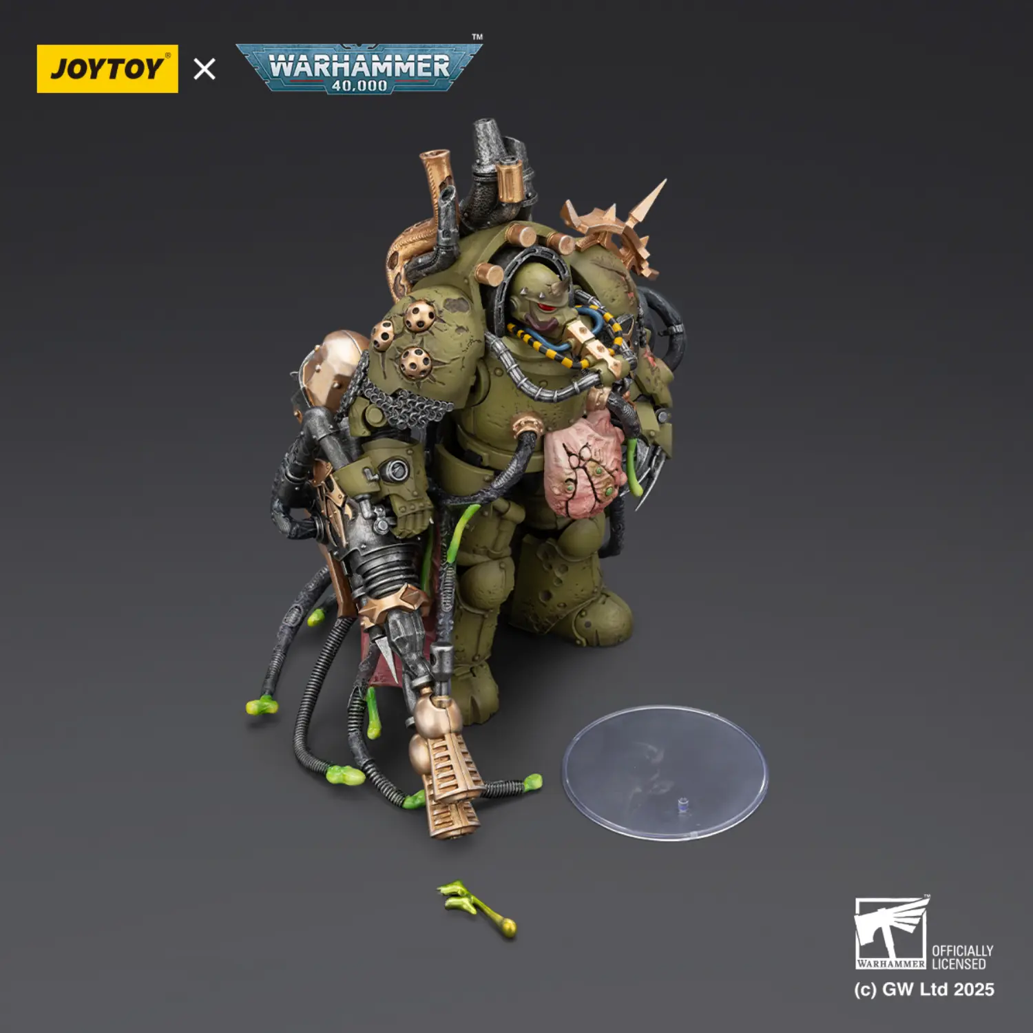 the upward side of the Action Figure - JoyToy Death Guard Lord of Virulence with Power Fist and Twin Plague Spewer 1 18 - Warhammer 40K