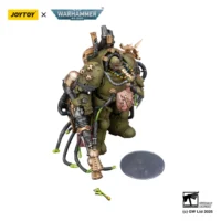 the upward side of ther Action Figure - JoyToy Death Guard Lord of Virulence with Power Fist and Twin Plague Spewer 1 18 - Warhammer 40K in white background